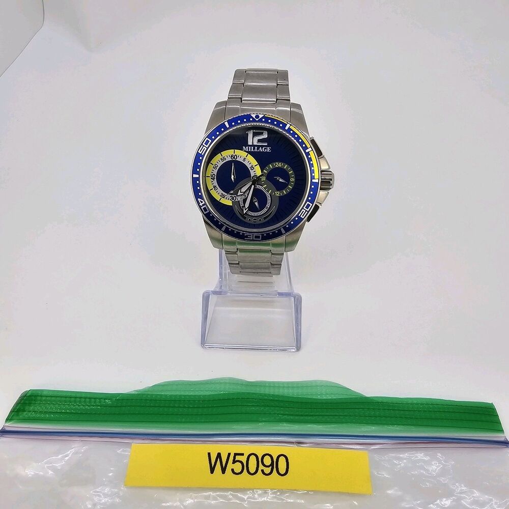 Millage Men's Watch 44MM Blue Dial Gray Bracelet Band 6.5"‎ Wrist New Battery - Picture 13 of 13